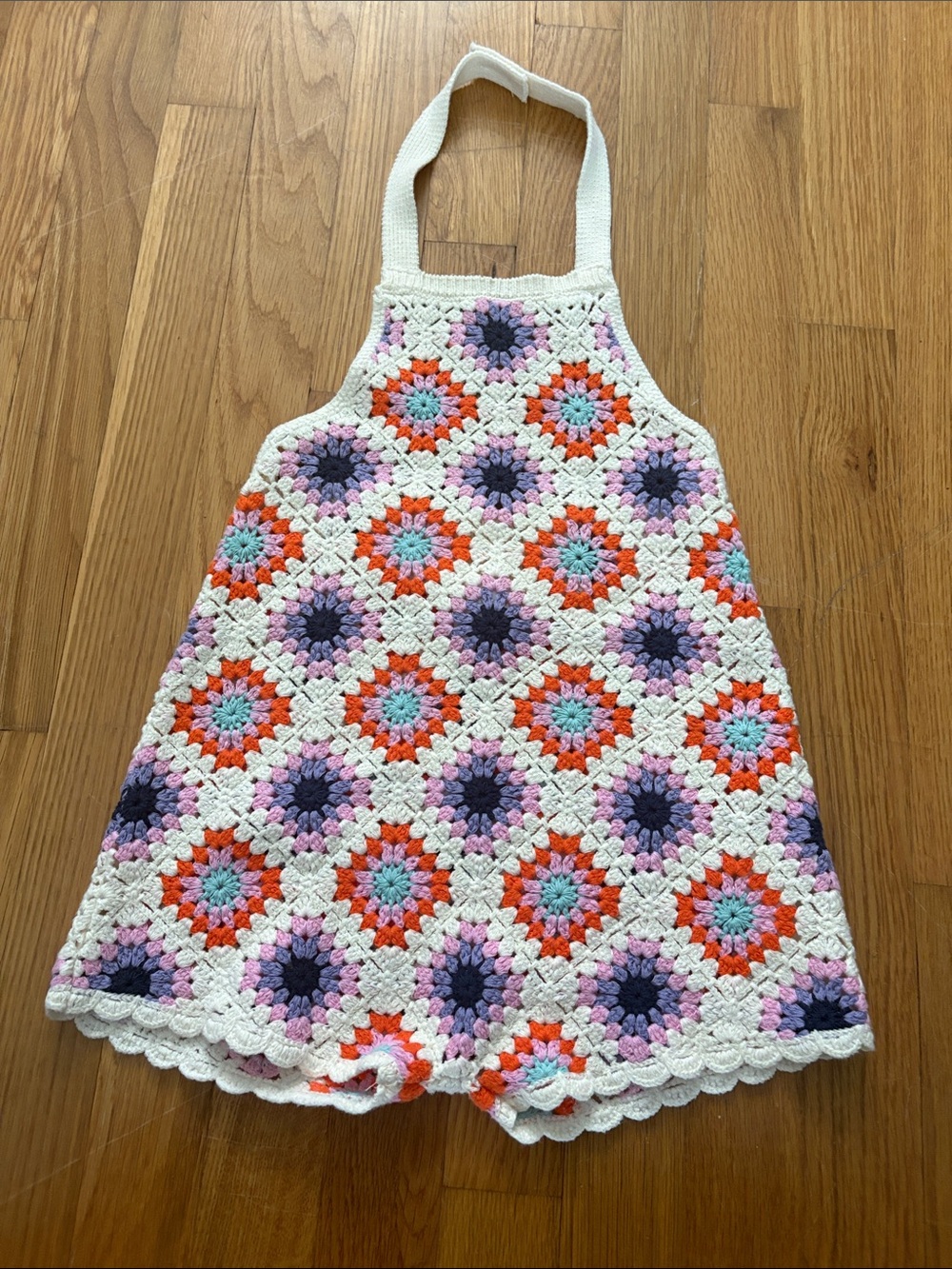 Zara Cream Crochet Top with Coral, Pink & Aqua Accents